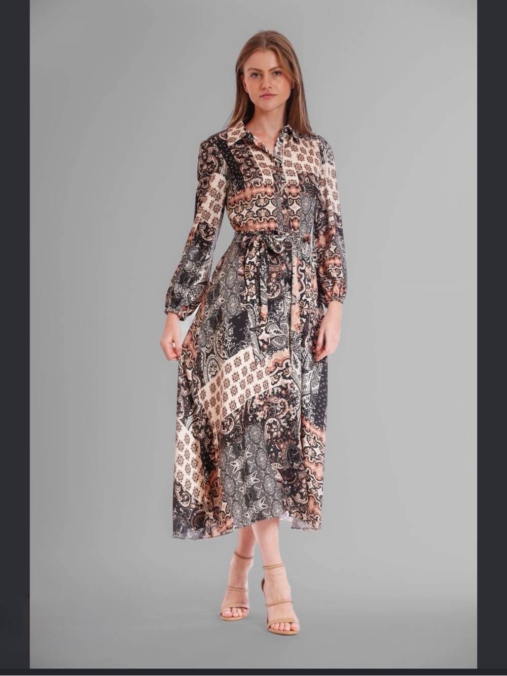 Julia Jordan “Nordstrom” Paisley Patchwork Maxi Dress in Black & Cream